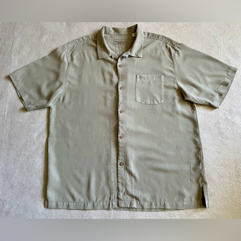 Tommy Bahama Men’s XL Shirt Gray Button Up Original Fit Silk Blend Casual